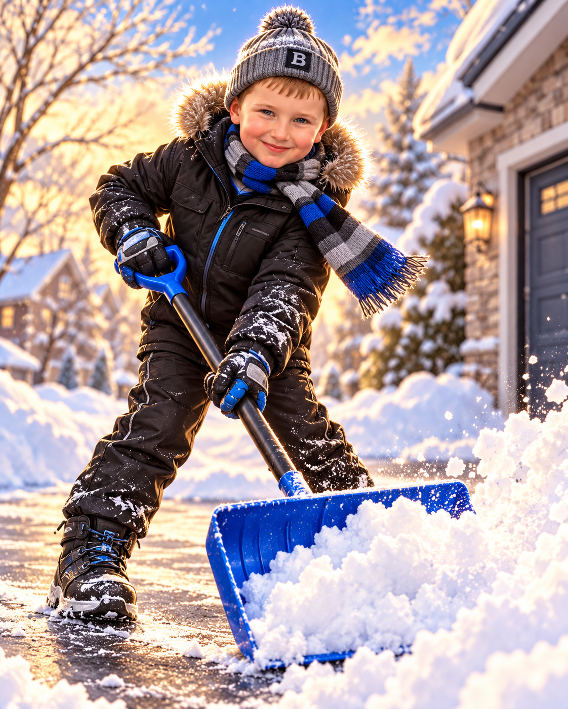 Beck helping to clear snow